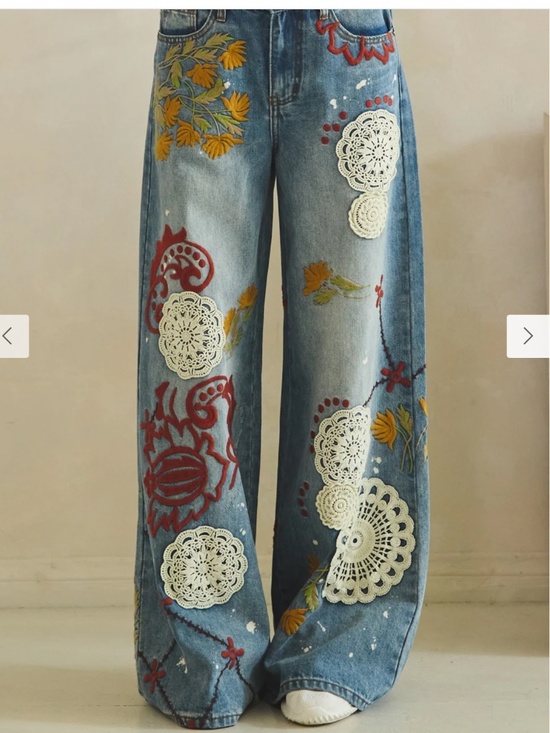 Oli & Hali Pants - 🎉 Oli and Hali “DEE” OLI & Hali WIDE LEG DENIM PANTS WITH EMBROIDERY DETAIL 34